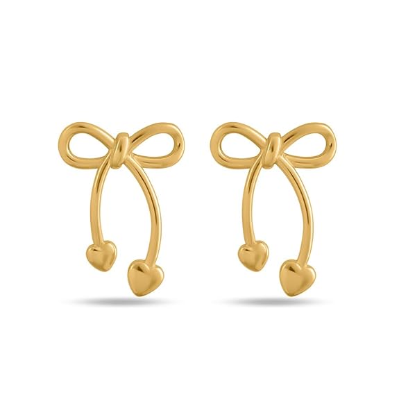 Unique Gold Bow & Heart Drop Earrings for Women - Gold Plated, Waterproof & Anti Tarnish Earrings | Gift For Women & Girls | Durable, Lightweight, & Comfortable Jewellery for Women