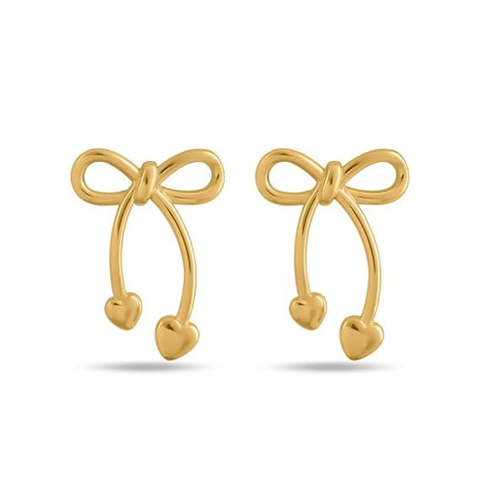 Unique Gold Bow & Heart Drop Earrings for Women - Gold Plated, Waterproof & Anti Tarnish Earrings | Gift For Women & Girls | Durable, Lightweight, & Comfortable Jewellery for Women