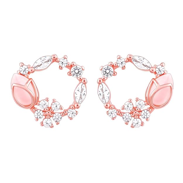 Sterling Silver Rose Gold Pink Drop Wreath Studs | Gift for Girlfriend Wife Women & Girls