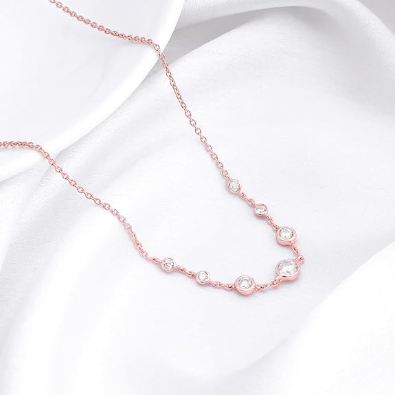 Silver Rose Gold Zircon Studded Necklace | Gifts for Women & Girls