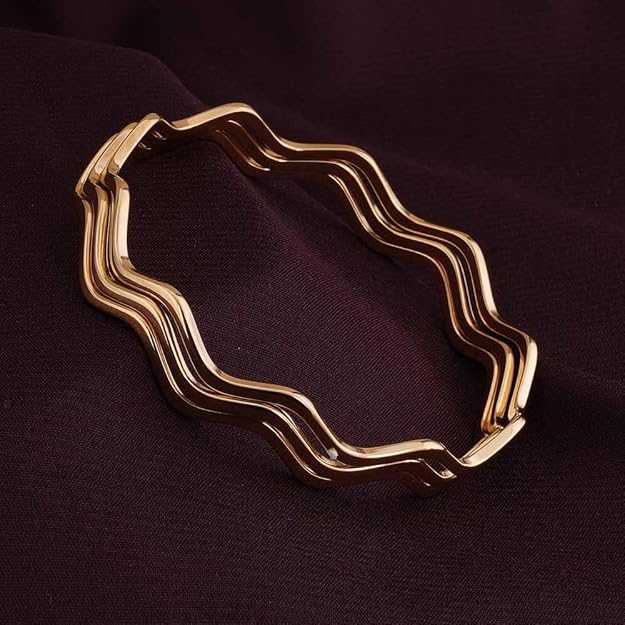 Gold Wavy Layered Bangle Bracelet for Women - Gift for Girls & Women | Waterproof & Anti-Tarnish Bangle Bracelet