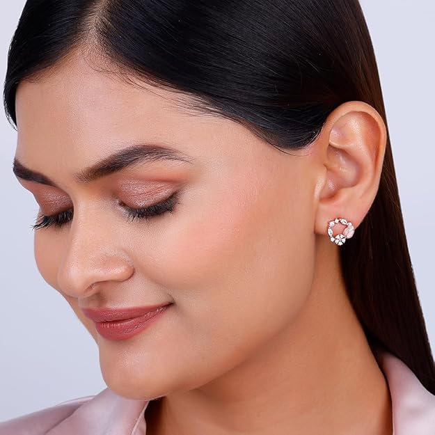 Sterling Silver Rose Gold Pink Drop Wreath Studs | Gift for Girlfriend Wife Women & Girls