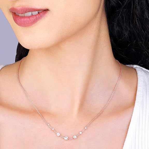 Silver Rose Gold Zircon Studded Necklace | Gifts for Women & Girls