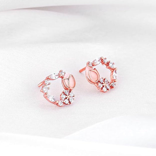 Sterling Silver Rose Gold Pink Drop Wreath Studs | Gift for Girlfriend Wife Women & Girls