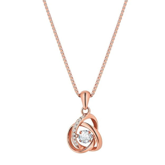 Sterling Silver Rose Gold Plated Chain Necklace With Cubic Zirconia CZ Interlinked Knot Pendant for Women | Gift for Women & Girls