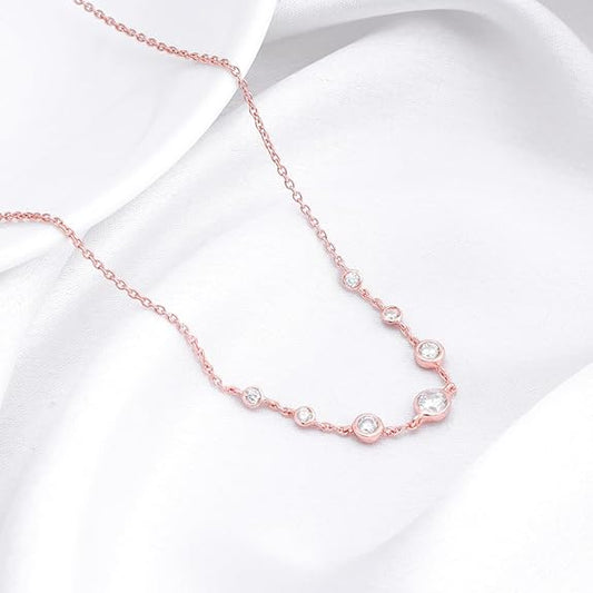 Silver Rose Gold Zircon Studded Necklace | Gifts for Women & Girls