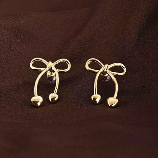 Unique Gold Bow & Heart Drop Earrings for Women - Gold Plated, Waterproof & Anti Tarnish Earrings | Gift For Women & Girls | Durable, Lightweight, & Comfortable Jewellery for Women