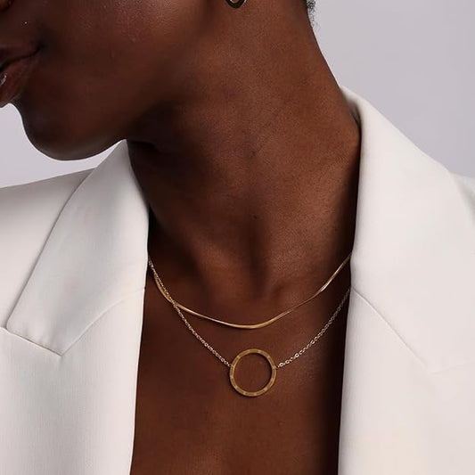 Circle Ring Double Layer Necklace for Women | 18K Gold Plated Necklace, Women's Jewellery | Gift for Girls & Women