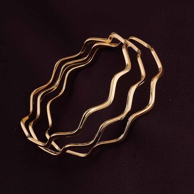 Gold Wavy Layered Bangle Bracelet for Women - Gift for Girls & Women | Waterproof & Anti-Tarnish Bangle Bracelet