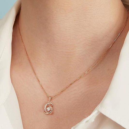 Sterling Silver Rose Gold Plated Chain Necklace With Cubic Zirconia CZ Interlinked Knot Pendant for Women | Gift for Women & Girls