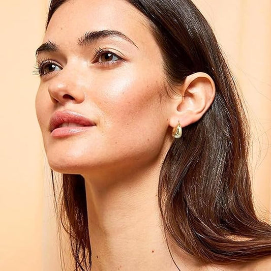 Chic Chunky Oval Huggie Hoop Earrings for Women Fashion | Stylish Trendy Latest Gold Bali Western Dainty Ear Accessories | Korean Earrings for Girls